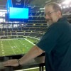 Looking down on the field from above the endzone.